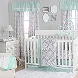 Grey Damask and Mint Green 4 Piece Baby Crib Bedding Set by The Peanut Shell