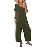 Nfsion Womens Summer Casual Jumpsuit Short Sleeve Crewneck Long Pants Rompers Overalls with Pockets
