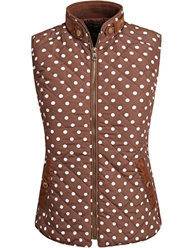 NE PEOPLE Womens Light Weight Polka Dot Low Turtle Neck Quilted Vest-CAMEL-S