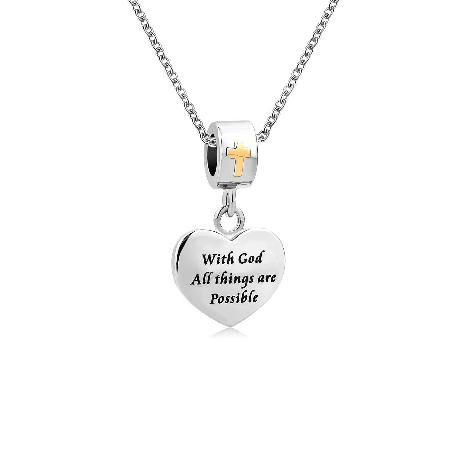 KunBead Jewelry Women Girls Jesus Christian Cross Charm Love Heart 18 inch Dainty Pendant Necklace