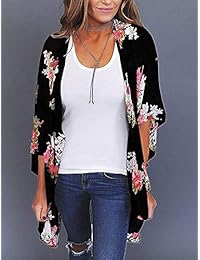 Kimono para mujer de chifón floral con capas, blusa