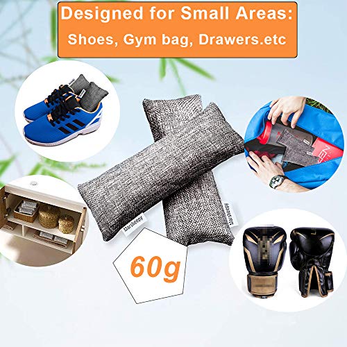 Marsheepy 3 Pack Activated Bamboo Charcoal Air Purifying Bags, Shoe Deodorizer Bags Odor Remover, 100% Chemical Free Air Freshener Odor Eliminators for Home, Pets, Car, Closet (200g and 2 pack of 60g)