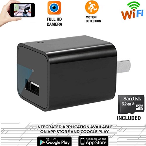 Wifi Hidden Spy Camera 32GB Included-1080P HD USB Wall Charger Hidden Camera - Mini Nanny Cam , Best For Home Secuirty -Latest Version