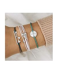 Highven Summer Surfer Wave Bracelet for Woman Adjustable Braided Rope Bracelet Set Waterproof Strand Bracelet Friendship Bracelet