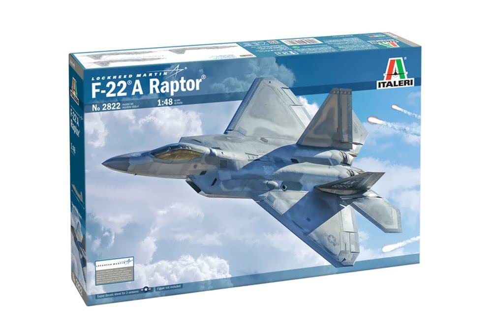 ITALERI -2822 F-22A Raptor, 1:48 Scale, Model Kit, Plastic Modeling, Grey Color, IT2822