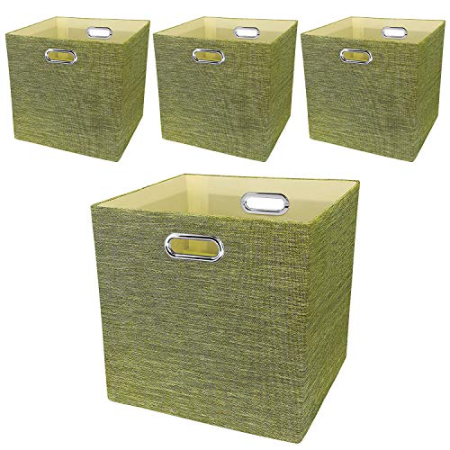 Posprica Storage Boxes, Foldable Organiser Cube Basket Bin, Thick and Heavy Duty (33×33×33cm/4pcs, Yellow/brown) — image 1