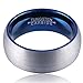 YHY 8mm Men's Blue Tungsten Carbide Wedding Band Ring Domed Brushed Finish Comfort Fit