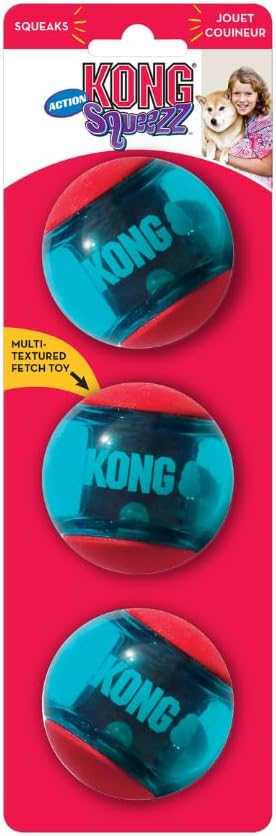 KONG Squeezz Action Ball Red Multi Textured Squeaker Medium Dog Toy