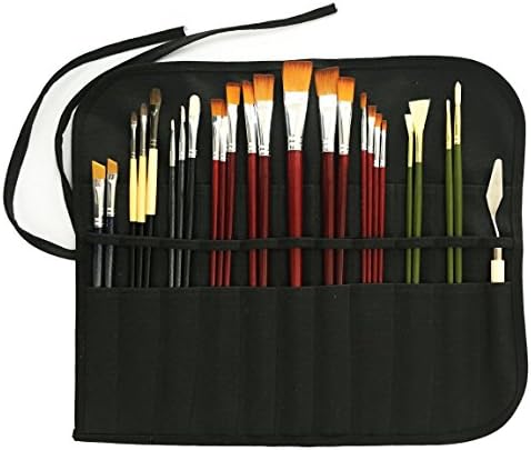 25 Pcs Paint Brushes For Oil Acrylic Watercolor Gouache Painting , Artist's Premium Paint Brush Set with Canvas Bag (Black)