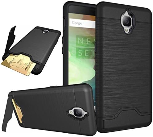 OnePlus 3/3T Case,ARMORCOO(TM) Brushed Metal Texture Dual Layer Hybrid Flexible TPU Bumper Shock Absorbing with 1 Card Slot KickStand Case Cover for OnePlus 3 / OnePlus 3T (Black)