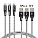 AASAMA Lightning Cable, 6 Feet Extra Long Certified Nylon Braided iPhone Charging Cord for iPhone, iPad and iPod with Leather Straps - Black in Grey (3 Pack)
