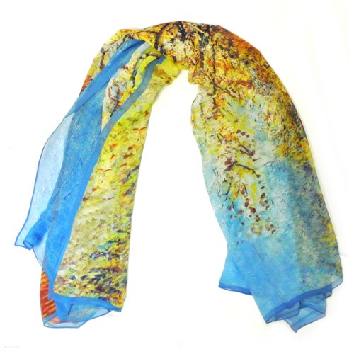 Wrapables 100% Mulberry Silk Square Scarf, Van Gogh's Peach Tree in Bloom