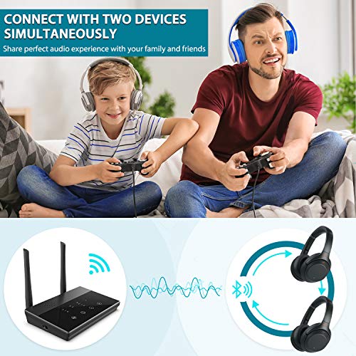 Lasuney Bluetooth 5.0 Transmitter Receiver, AptX HD Low Latency Wireless Audio Adapter for TV and Home Stereo, Pairs 2 Headphones, Long Range, Voice Guide, Touch Screen, Splitter for Wire & Wireless - Thumbnail 5