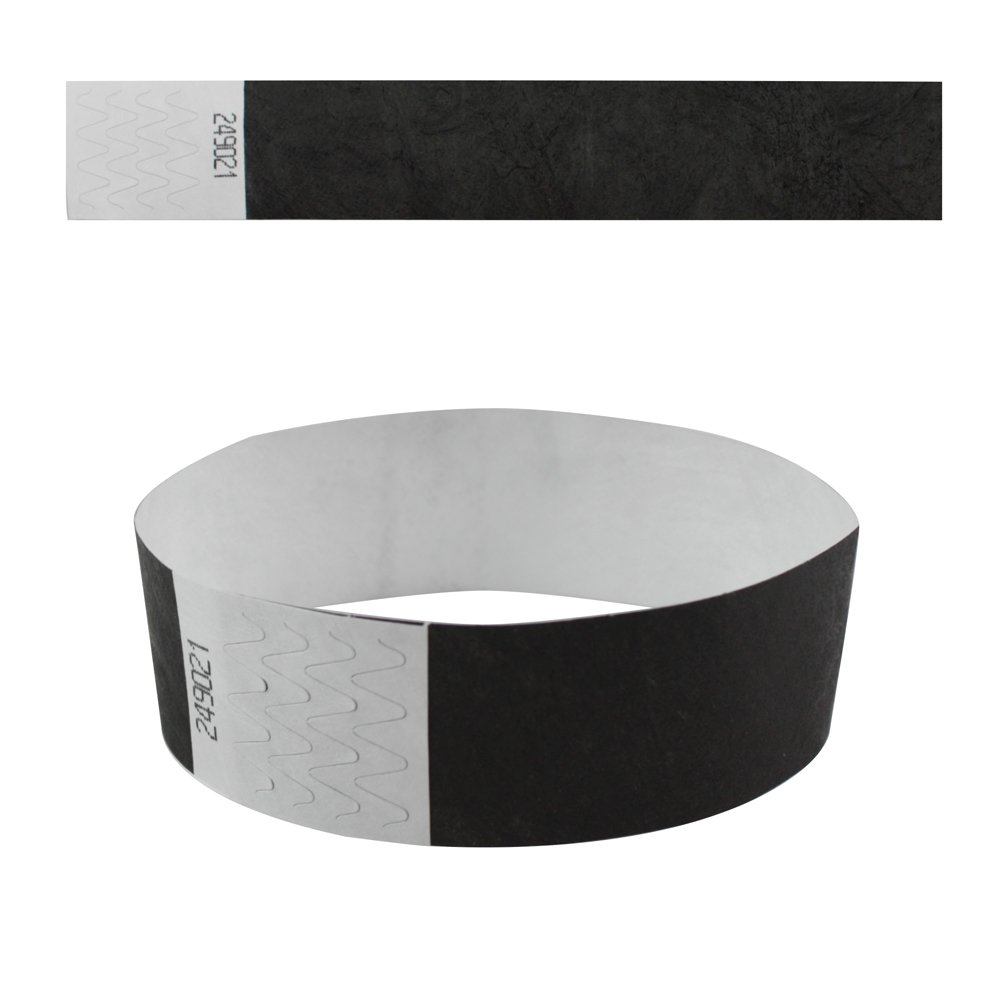 eBuyGB 13281 Plain Security Tyvek Paper Event Wrist Band for Festivals and Parties - Black (Pack of 500)