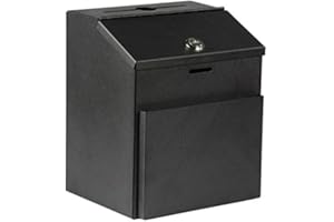 MY CHARITY BOXES Suggestion Box with Lock and Keys Lock Metal Wall Mounted Ballot Box, Steel Donation and Collection Drop Box with Wide Slot, 8.5H x 6W x 7.3L Inch Office Comment Box with Front Wide Pocket