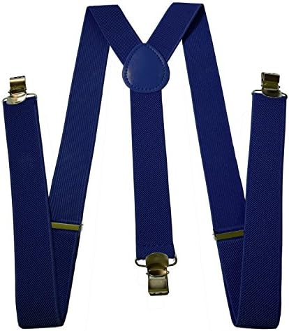 Mens Suspenders - Adjustable Solid Straight Clip - X Back Style by Mobile TrackR (Blue)