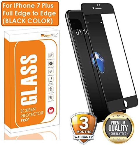 OpenTech® Edge to Edge Tempered Glass Screen Protector for Apple iPhone 7 Plus with Installation kit (Black Color)