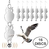 Vctas Bird Repellent Stainless Reflective Owl Bird Scare And Repel Birds,Easy To Hang Deterrent Unwanted Bird Eco-Friendly,Decor Bird Control Device Set Of 16 Discs/8 Bonus Bells