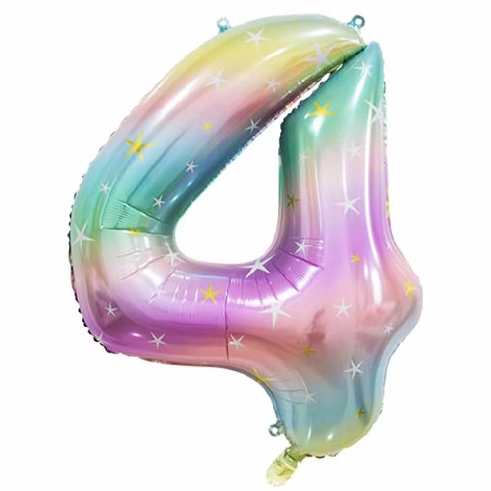 Photo 1 of 40-Inch Stars Rainbow Gradient Number 4 Balloons, 4th Birthday Balloons for Kids, Number Helium Balloons for Birthday Party Decorations. (4)