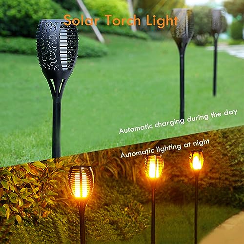4 Pack Large Solar Torch Lights with 96 LED Flickering Flame, IP65 Waterproof Outdoor Landscape Lighting for Garden, Yard, Patio, Halloween, Camping and Party Decor
