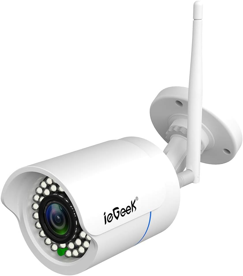 ieGeek Überwachungskamera1080p wasserdichte Sicherheitskamera, IP-Außenkamera mit Nachtsicht, Bewegungsmelder mit Fernüberwachung, 128g 2 MP, 3,6 mm Objektiv, Weiß