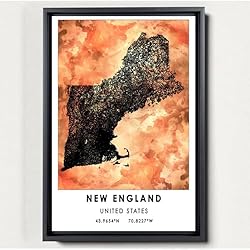 New England Map Poster, United States Map Art
