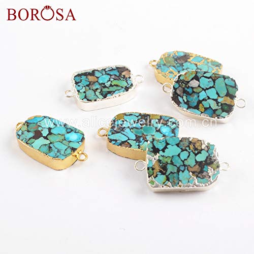 Davitu Jewelry 5PCS Gold/Silver Color Copper Turquoises Connector Double Charms Jewelry Accessories for Necklace G1697 - (Metal Color: Silver Plated) - Thumbnail 4