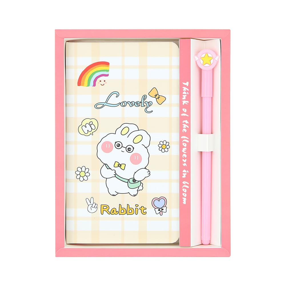 2 in 1 Rabbit Stationery Gift Box Set Includes 1 Pcs Rabbit Bunny Notebook Pocket Journal Hardcover Writing Notepad Diary and 1 Pcs Pen Gift for Birthday Christmas Kids Study Office School Supplies