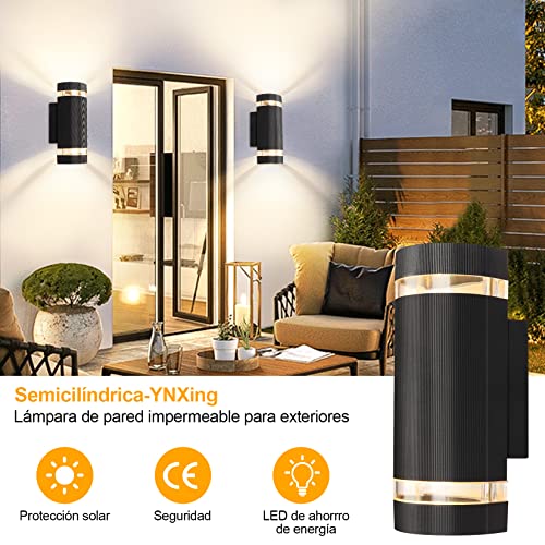 YNXing lampara exterior de Montado en la pared, 2 piezas Apliques de Pared Exterior Semicircular, Cuerpo de la lámpara de aluminio, Bombillas GU10 reemplazables, estanqueidad IP65