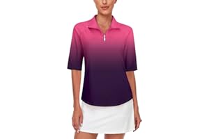 Misyula Womens Golf Shirt Quick Dry Half Sleeve Quarter Zip Polo Workout Tops Tennis Shirts M-XXL