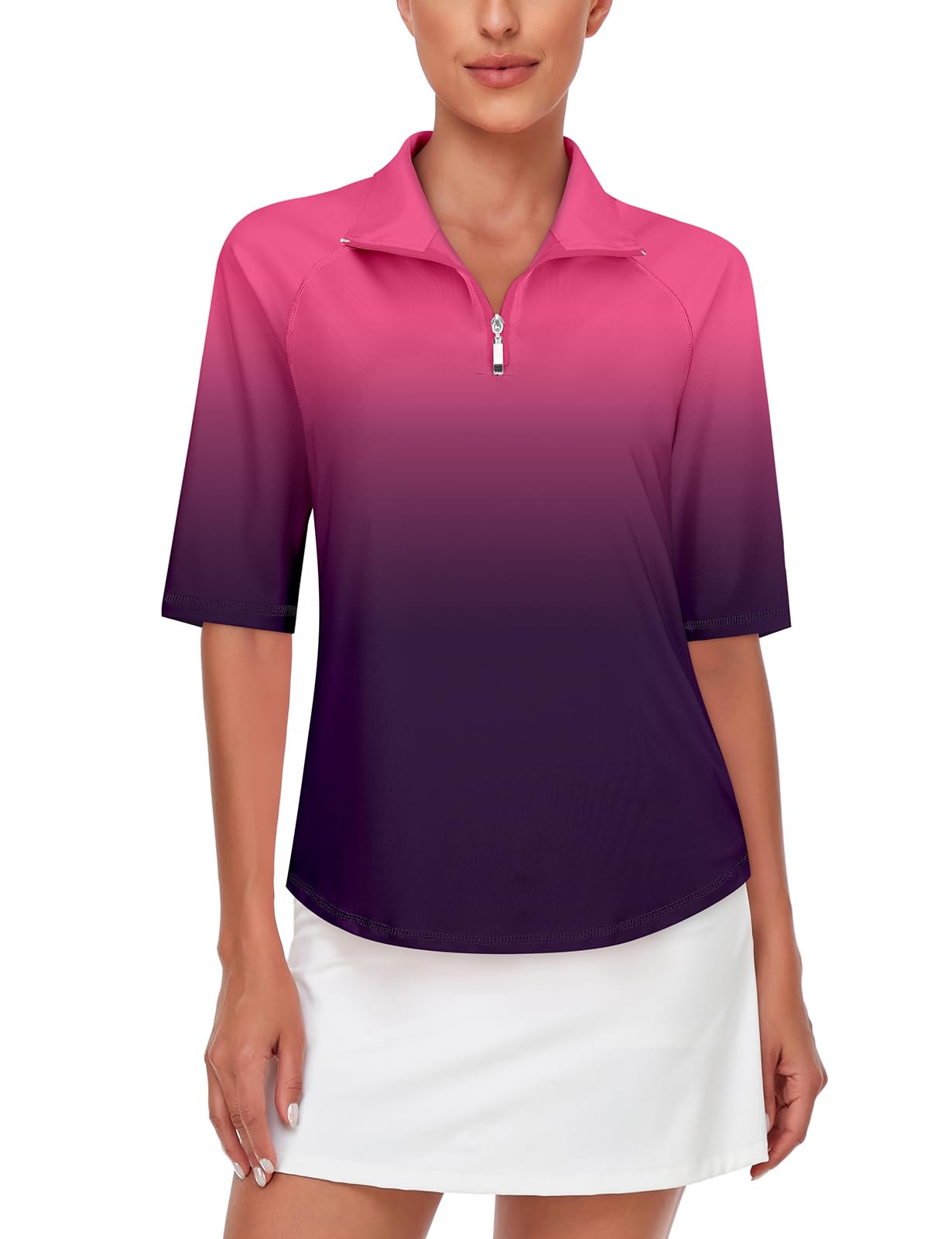 Photo 1 of Misyula Golf Shirts for Women Half Sleeve 1/4 Zip Polo Pullover Moisture Wicking Sun Protection Athletic Tennis Baseball Jogging Work Travel Casual Outfits Tops,Navy Purple,XL