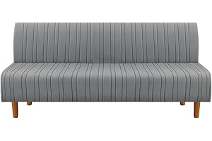 H.VERSAILTEX Stretch Futon Slipcover Armless Sofa Cover Furniture Protector Without Armrests Slipcover Soft with Elastic Bottom for Kids, Spandex Jacquard Modern Stripe Design, Grey