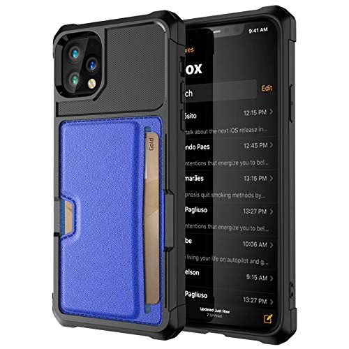 iPhone 11 Pro Max 2019 6.5 Case, Ranyi Carbon Fiber Wallet Case with Credit Card Holder Shock Absorbing Resilient TPU Rubber Defender Protective Case for 2019 6.5 Inch iPhone 11 Pro Max (Blue)