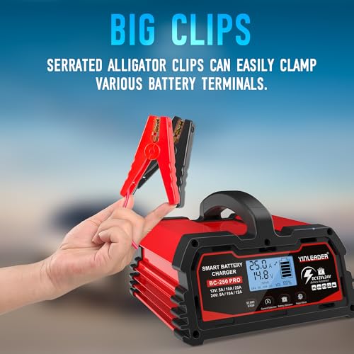 25A 12V/24V Car Battery Charger Fully Automatic Car Battery Charger Smart Charger with LCD Display Car Battery Chargers
