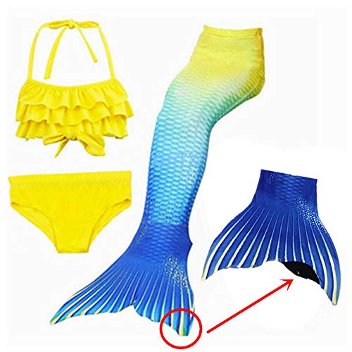 Dunnomart 4PCS/Set Girls Children Swimming Mermaid Tail Monofin Flipper Bikini Bathing Suit Swimmable Mermaid Tail Costume