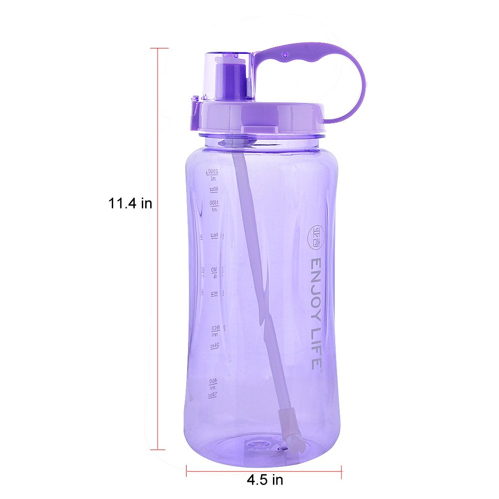 GTI 2L Large Capacity Sports Water Bottle, BPA Free 2 Liter 68 oz Wide Mouth Portable Big Plastic Bottle Leak Proof Space Cup Travel Mugs with Scale Straw Strap