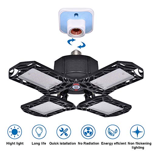 LETOUR LED Garage Lights, 120W LED Ceiling Light with E27 Screw Socket 10000LM Garage Lighting, 4 Adjustable Panels for Garage, Warehouse, Workshop