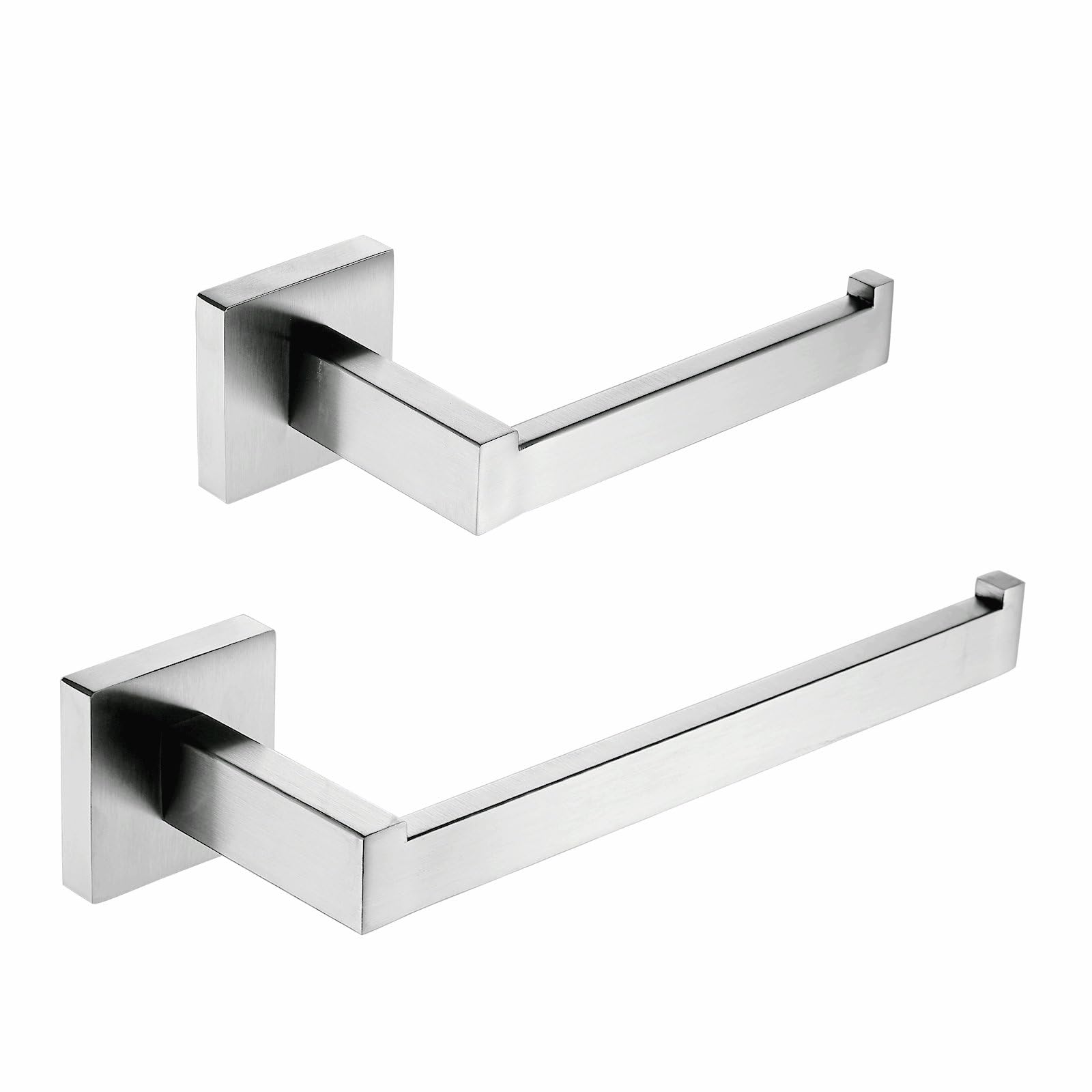 SHUNLI Toilet Roll Holder Hand Towel Rail, 2 Pieces Bathroom Accessories Hardware Set Wall Mounted Towel Holder Set, Stainless Steel Brushed Nickel