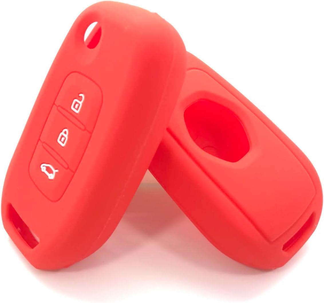 Nordecco - Silicone Key Protective Case Fits For Renault Kadjar Captur Symbol Koleos Megane 2016 2017 2018, 3 Button Key Flip (Red)