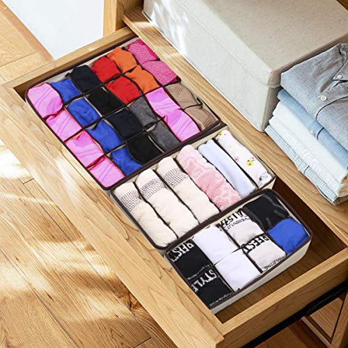 Awekris Foldable Closet Drawer Organizer, Set of 4 Drawer Divider Storage Boxes, Underwear Storage Boxes for Storing Socks, Bra, Handkerchiefs, Ties, Belts
