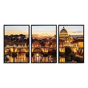 3 Piece Framed Canvas Wall Art for Living Room, Bedroom Italy City Landscape Canvas Prints for Modern Home Decoration Ready to Hang - 16"x24"x3 Panels