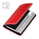 NOMĒ Professional Business Card Wallet, Premium Bicast Leather and Stainless Steel Card Holder, Slim, Minimalist, Curved Hard Case with Magnetic Clasp – Red