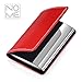 NOMĒ Professional Business Card Wallet, Premium Bicast Leather and Stainless Steel Card Holder, Slim, Minimalist, Curved Hard Case with Magnetic Clasp – Red