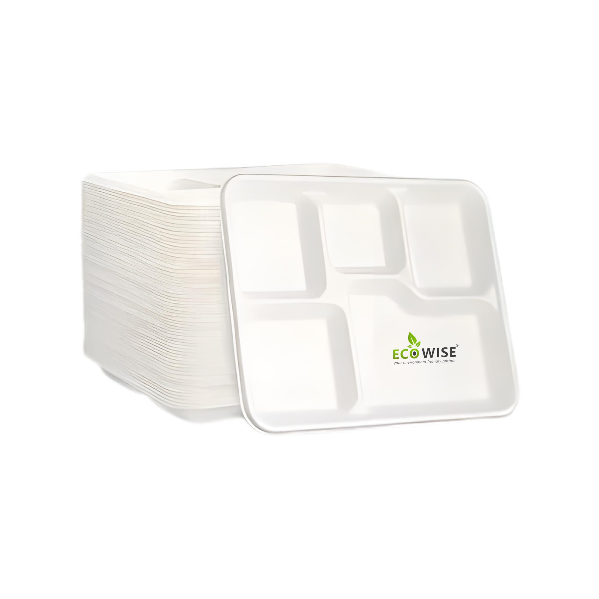 EcoWise Large Strong 5 Compartment Disposable Plates 25pcs Heavy Duty Plates Ecofriendly 5 Compartment Dinner Plates Microwave Safe HOT & Cold Foods Lunch Party Trays (25, 30x18 cm)