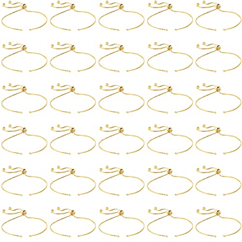 Junkin 30 Pieces Slider Bracelet 8.7 Inches Adjustable Bracelet with Rhinestones Ends Extender Chains for Jewelry Making Woman Girl(Gold)