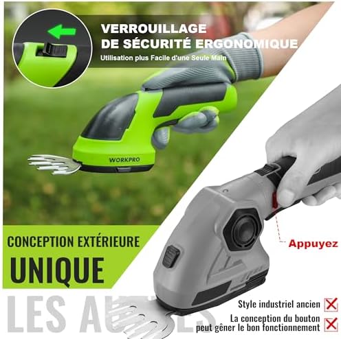 Cisaille à Gazon 2 en 1 Sans Fil 7,2 V avec 2 Lames