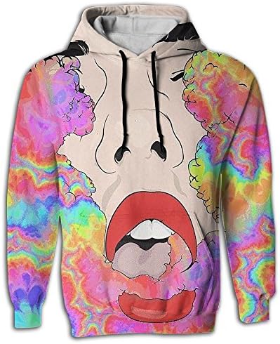 Adult's Pullover Hoodie Sweatshirt With Pockets 3D All Over Printed Acid Trippy Lips Mist Design For Men Women