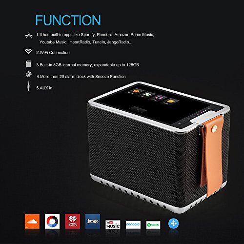 Sonicgrace-WIFI-Internet-Radio-Bluetooth-Speaker-with-8-High-Definition-Touchscreen-8-Hour-Playtime-Metal-Structure-with-HD-Sound-Extra-BassBlack