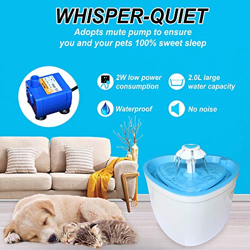 Pet Water Fountain- Healthy and Hygienic Drinking Fountain 2L Super Quiet Flower Automatic Electric Water Bowl with 4 Replacement Filters for Dogs, Cats, Birds and Small Animals - Thumbnail 4
