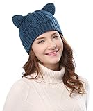 Women's Hat Cat Ear Crochet Braided Knit Caps,Navy